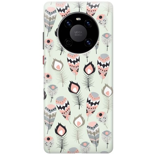 фото Ультратонкий силиконовый чехол-накладка для huawei mate 40 с принтом "перья бохо" gosso