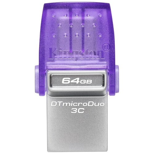 Флеш Диск Kingston 64Gb DataTraveler microDuo 3C DTDUO3CG3/64GB USB3.0 фиолетовый usb накопитель kingston datatraveler microduo 3c g3 64gb usb 3 2 gen 1 purple