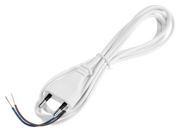 Сетевой шнур REXANT, вилка плоская, без розетки, 1.8 м, 2x0.5 мм2, белый - фотография № 1