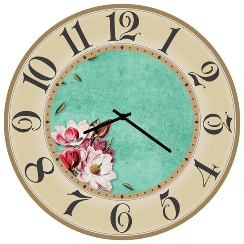 фото Svs настенные часы svs 3502226 цветы на бирюзовом фоне