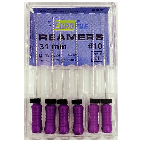 Reamers - стальные ручные дрильборы (каналорасширители), 31 мм, N 10, 6 шт/упак