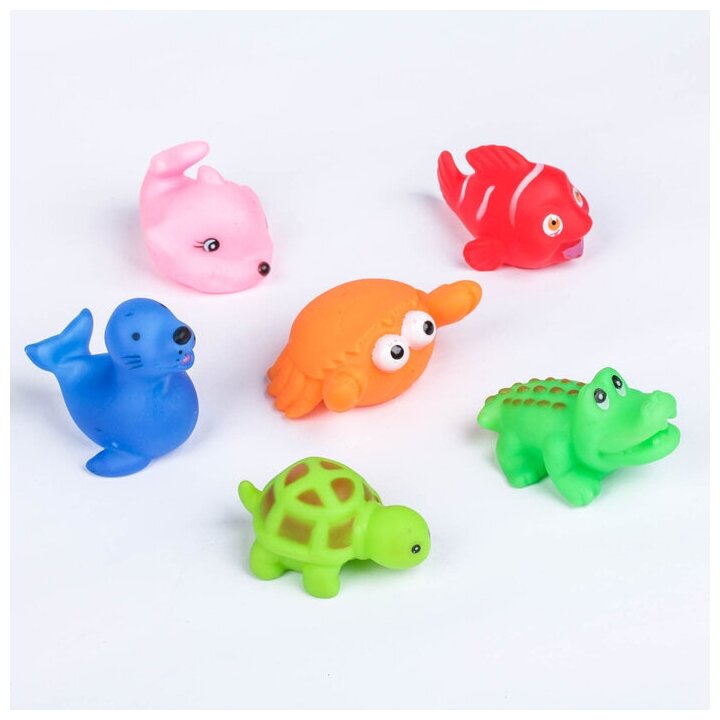 Набор резиновых игрушек для ванны «Морские животные», с пищалкой, 6 шт, виды микс, Крошка Я