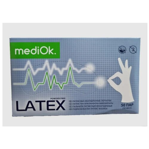 Перчатки латексные неопудренные MediOk, размер M, 50 пар