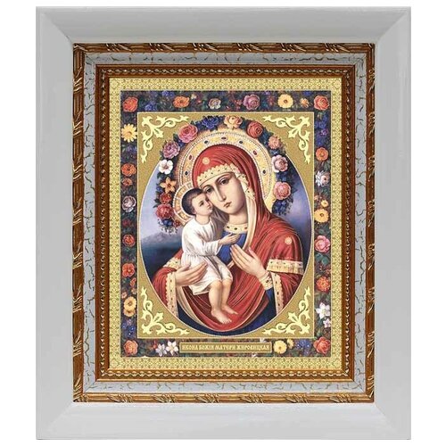 Жировицкая икона Божией Матери, в белом киоте 14,5*16,5 см
