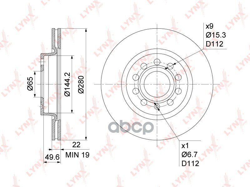 Диск Тормозной Передний (280X22) Audi A3 1.2-3.2 03-12, Skoda Octavia(1Z) 1.2-2.0D 05-13 / Yeti 1.2- LYNXauto арт. BN-1200