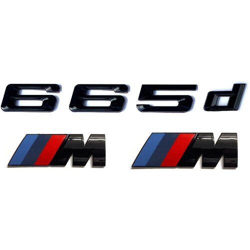 Комплект: шильдик на багажник 665 d для BMW 6 ой серии + 2 эмблемы на крыло M-performance черный глянец