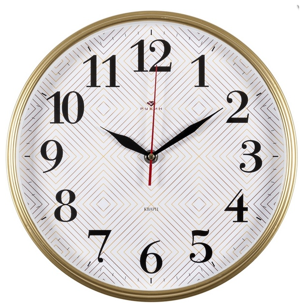 Часы Настенные 2940-104 Круг Диам 29СМ Классика Ромбы Пластик Золото Рубин .