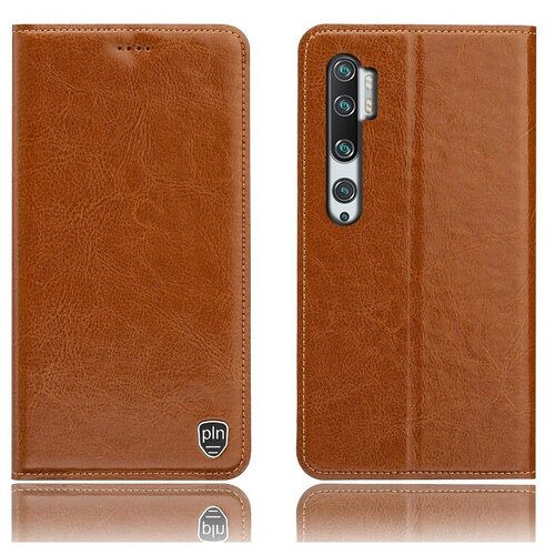 фото Чехол-книжка mypads premium для xiaomi mi note 10 / mi note 10 pro / mi cc9 pro из качественной натуральной мраморной кожи буйвола прошитый элегантной прострочкой светло-коричневый с магнитной крышкой