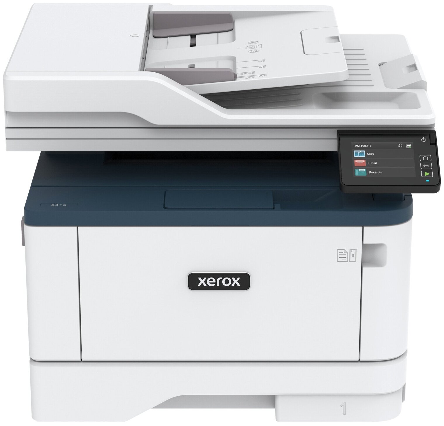 Монохромное МФУ лазерное Xerox WorkCentre B315V_DNI A4, Лазерное, 42 стр/мин, P/C/S/F, Дуплекс, Нагрузка (max) 80K в месяц, 40-sheet ADF, 250+1 стр. - емкость лотков подачи, 1GHz, 512MB, PCL5e/6, USB 2.0, 10/100 Ethernet, Wi-Fi