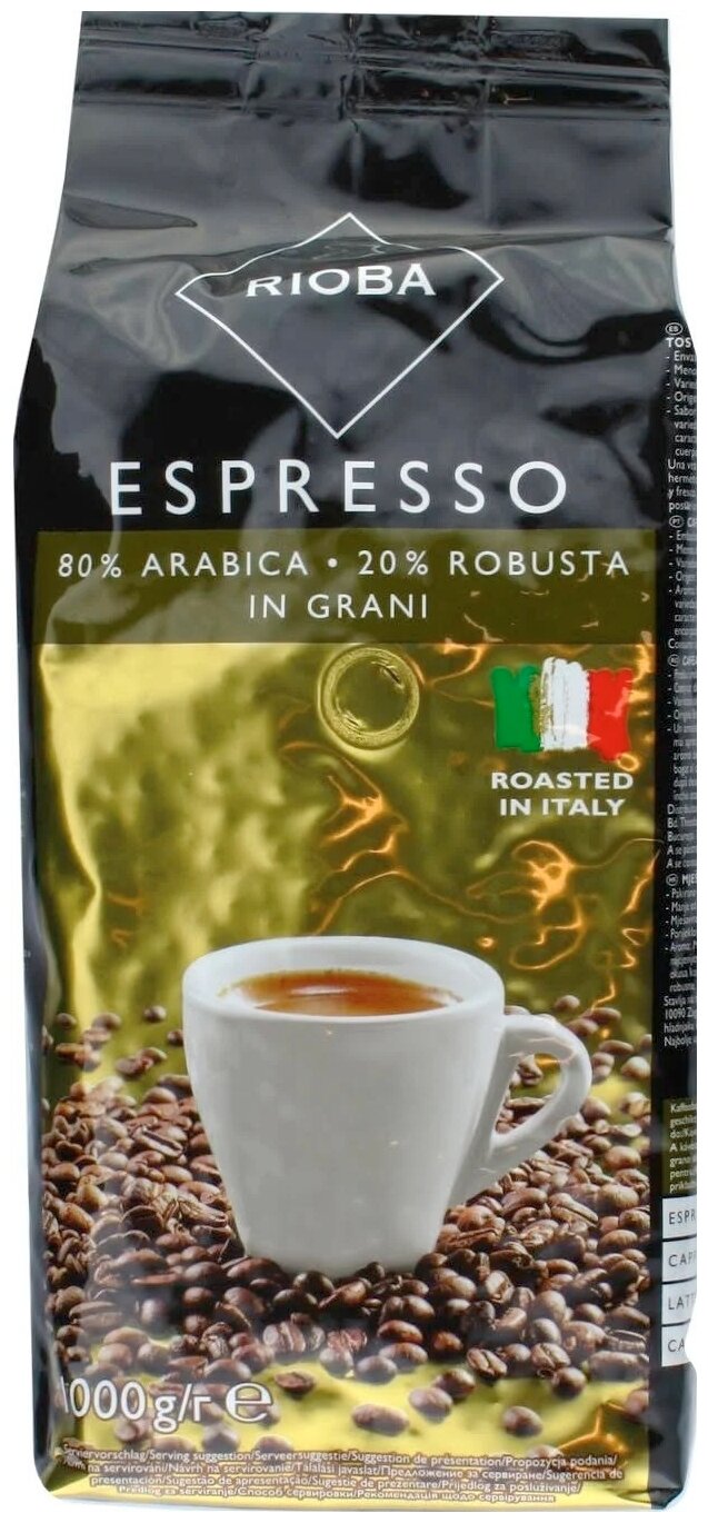 Кофе в зернах RIOBA Espresso Gold 80% arabica 20% robusta, 1 кг - фотография № 1