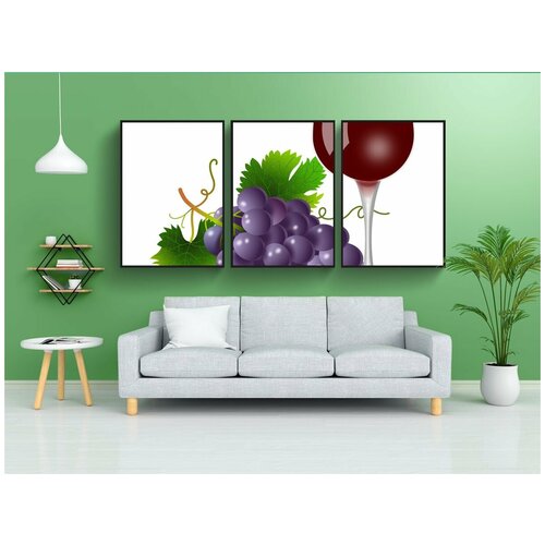 фото Набор модулных постеров для интерьера "виноград, стекло, лоза" 60x90 см. в тубусе, без рамки lotsprints
