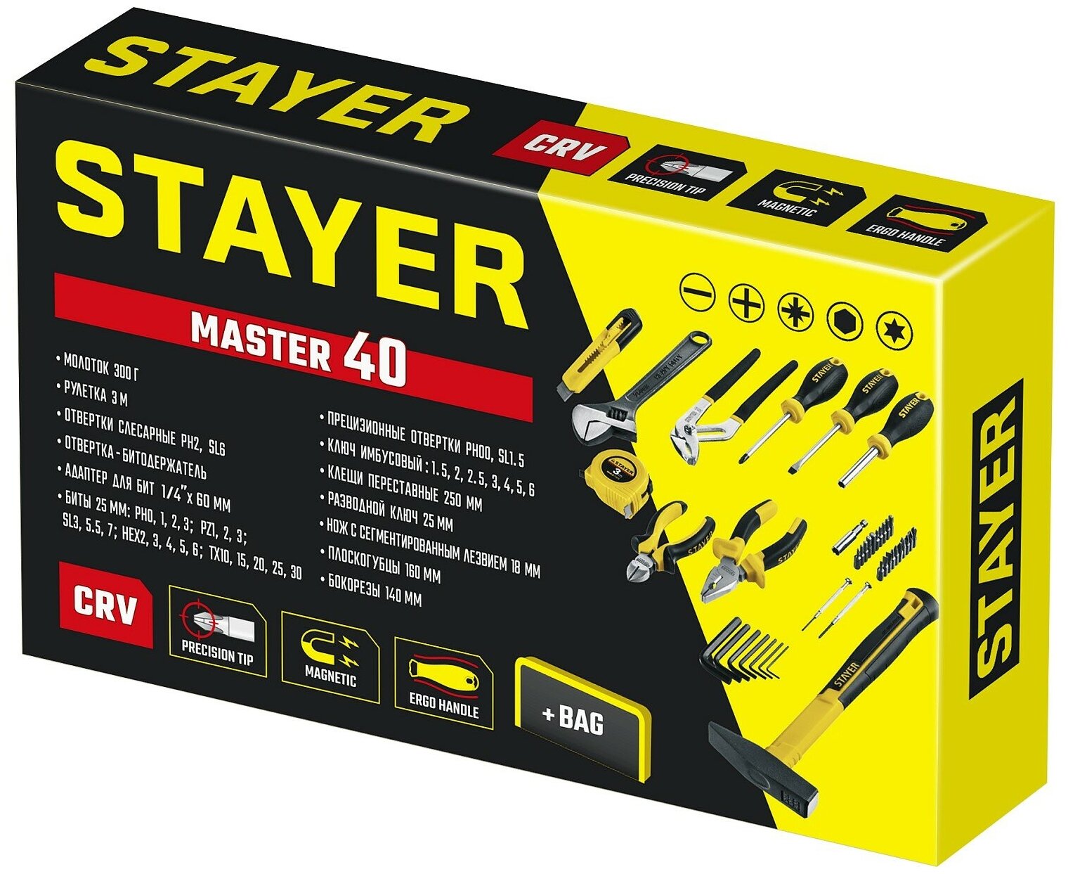 STAYER Master-40 40 предм, Универсальный набор инструмента для дома (22052-H40)