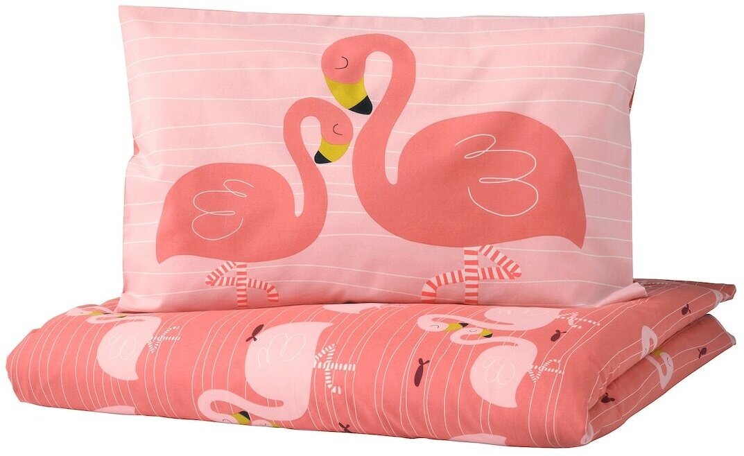 Икеа Комплект в кроватку рёранде 2 предмета фламинго/розовый