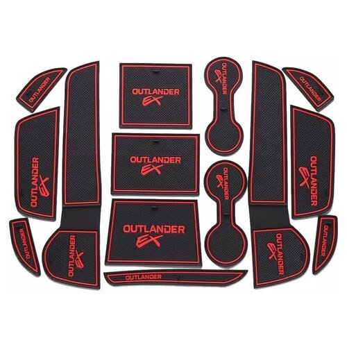 Комплект силиконовых ковриков в салон Mitsubishi Outlander / Митсубиси Аутлендер 2013-2019 red