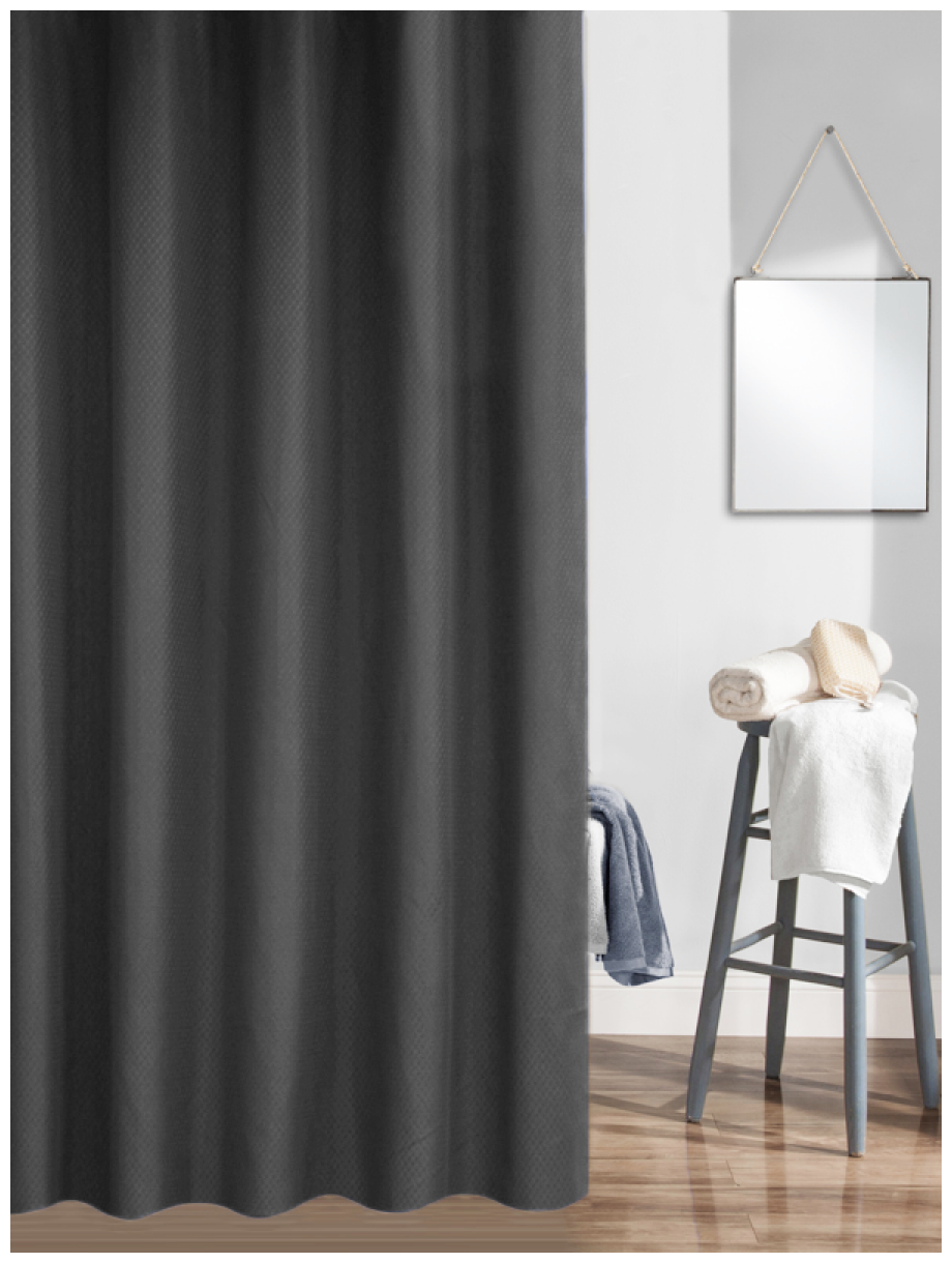 Штора для ванной Home One, 180х180 см, полиэстер, текстура "вафельная", темно-серый - фотография № 2