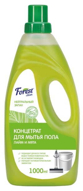 Концентрат для мытья пола Лайм и мята, нейтральный запах Forest Clean, 1 л, 1.1 кг