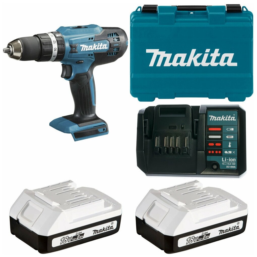 Дрель-шуруповерт аккумуляторная 42Нм G-series 18В, 2х2Ач, з/у, Makita HP488DWAE