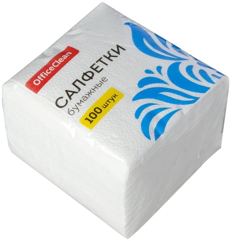 Салфетки бумажные OfficeClean 1-слойные, 23х23 см, белые, 100 штук (234359/В)