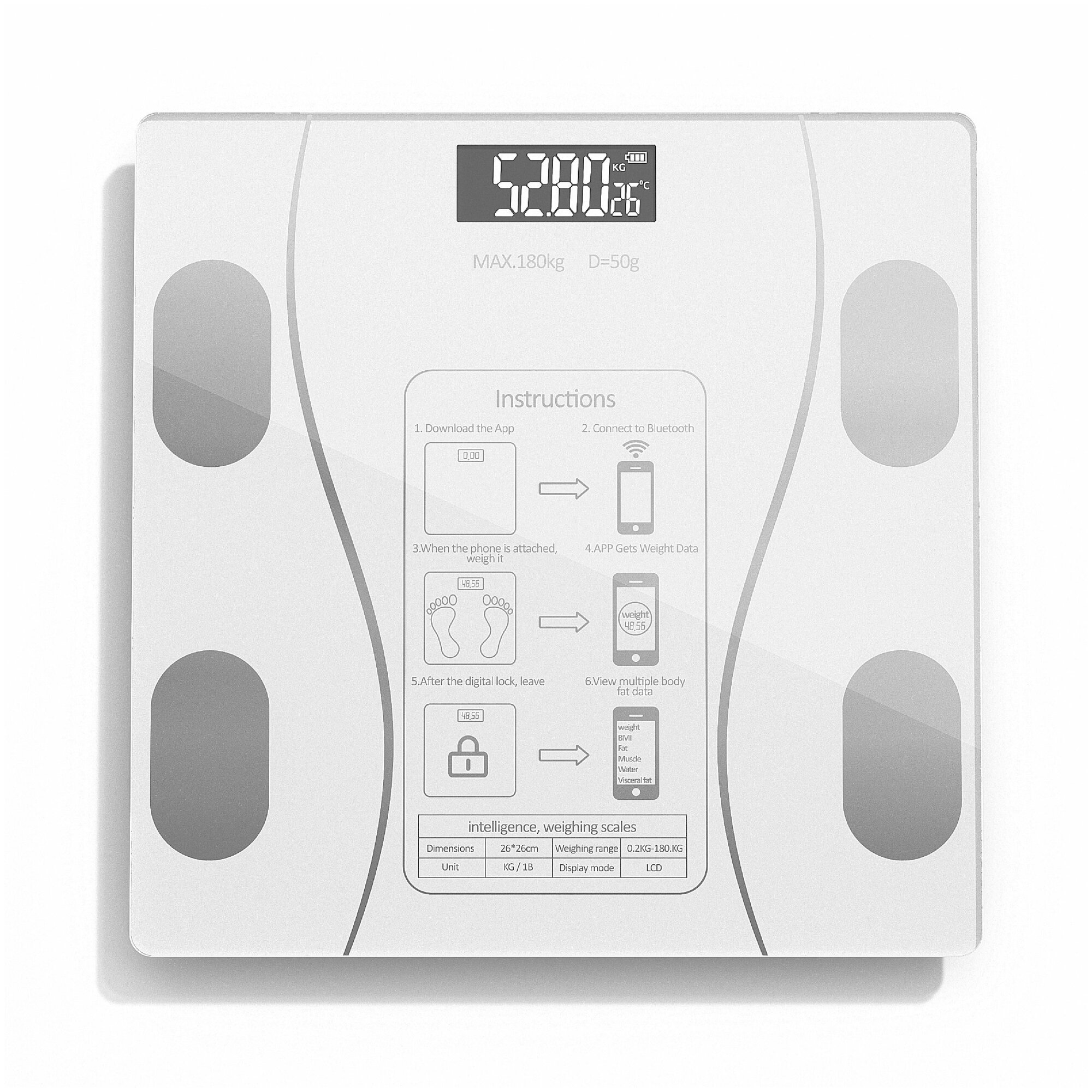 Напольные умные весы c bmi, электронные напольные весы для Xiaomi, iPhone, Android, белые - фотография № 1