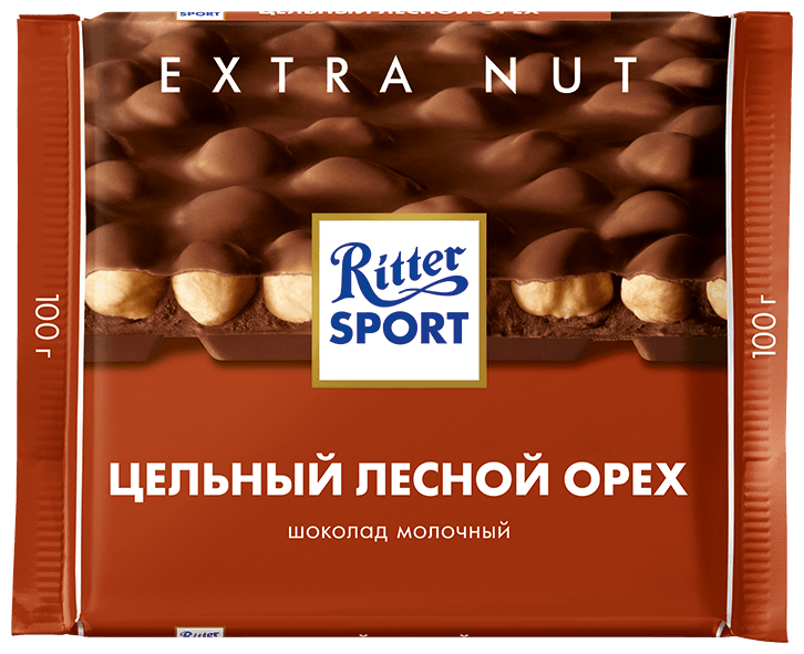 Шоколад Ritter Sport Extra Nut молочный цельный лесной орех