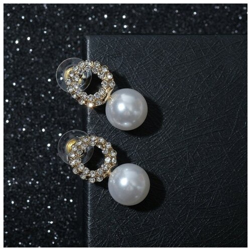 фото Серьги с жемчугом "грейс" колесо, цвет белый в золоте recom