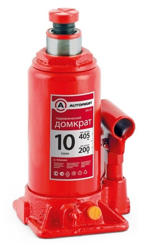 Домкрат бутылочный гидравлический AUTOPROFI DG-10 (10 т) красный