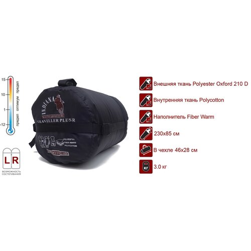 фото Спальный мешок "indiana" traveller plus r-zip от -12c (с подголовником 230x85см)