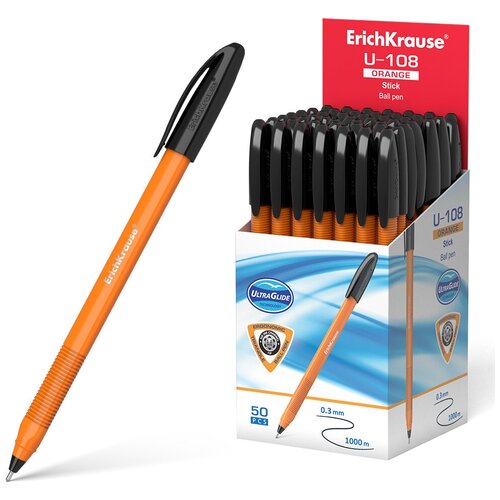 Ручка шариковая ErichKrause U-108 Orange Stick 1.0, Ultra Glide Technology, цвет чернил черный (в к