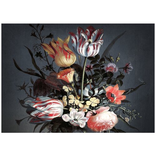 Цветочный натюрморт по мотивам Ханса Боллонгиера - Виниловые фотообои, (211х150 см) цветочный фасад виниловые фотообои 211х150 см