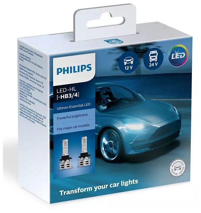 PHILIPS Лампа светодиодная PHILIPS ULTINON ESSENTIAL LED 12/24V HВ3/НВ4 2 шт 11005UE2X2