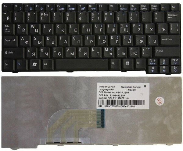 Клавиатура для ноутбука Acer Aspire One ZG5, ZG8, D250, A110, A150, D150; eMachines 250 черная