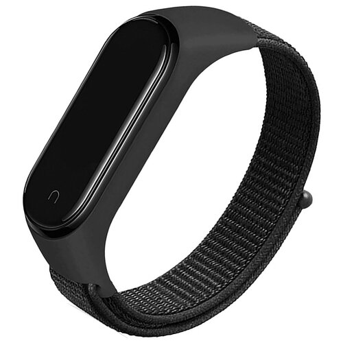 Нейлоновый браслет для умных смарт часов Xiaomi Mi Band 3, Mi Band 4, Mi Band 5 и Mi Band 6 / Тканевый ремешок на липучке для фитнес трекера (Черный)