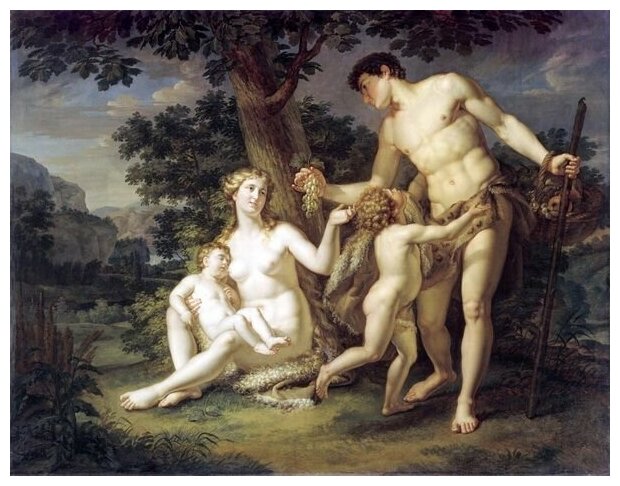 Репродукция на холсте Адам и Ева с детьми под деревом (Adam and Eve with their children under a tree) Иванов Андрей 64см. x 50см.