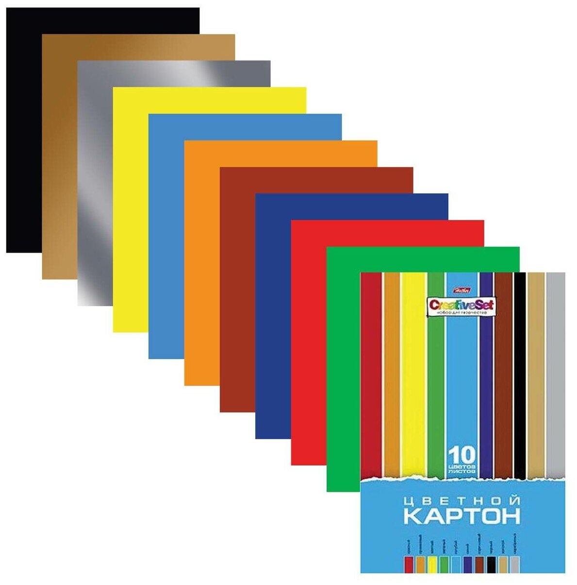 Цветной картон Hatber А4 мелованный, 10 цветов, 235 г/м2, Creative, 195х280 мм (N049600)