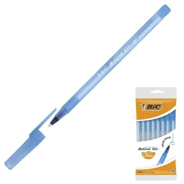 Набор ручек шариковых 8шт BIC Round Stic Classic 1.0 синие чернила 928497 1354830