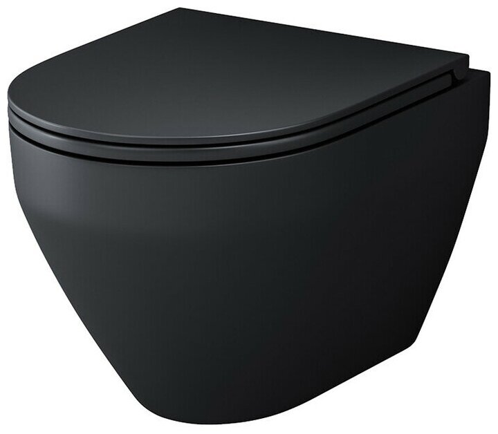 Унитаз подвесной безободковый Am.Pm Spirit V2.0 с сиденьем микролифт, черный матовый (C701700MBSC)