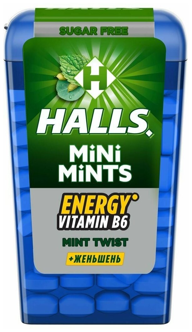 Конфеты Halls Mini Mints Mint Twist мята-ментол с витамином В6 и экстрактом женьшеня, 12.5г 5 шт - фотография № 2
