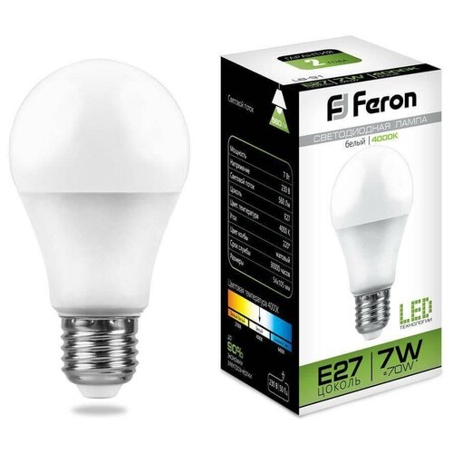 фото Feron (10 шт.) лампа светодиодная feron e27 7w 4000k шар матовая lb-9125445