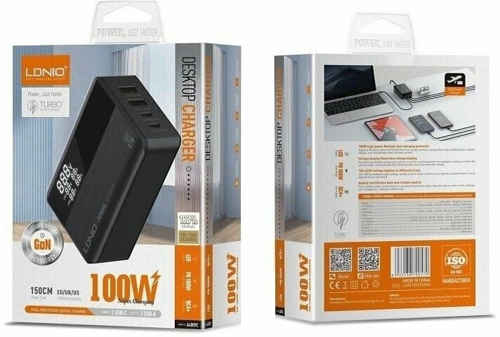 Зарядное устройство для телефона и ноутбука LDNIO A4809C GaN 100W 2 PD + 2 QC4+