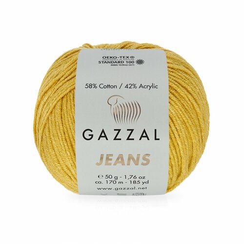 Пряжа Gazzal Jeans (58% хлопок, 42% акрил) 50 г 170 м, 1125 горчичный, 1 моток