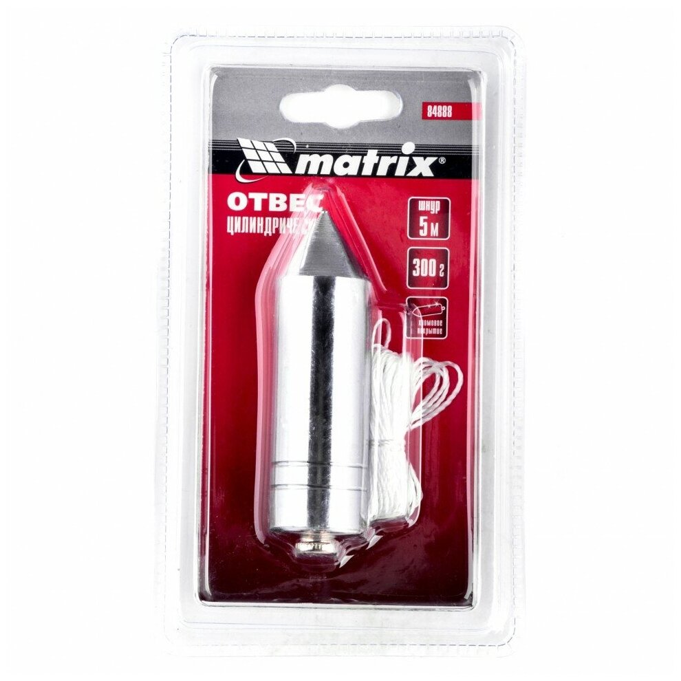 Отвес цилиндрический, 300 г, шнур 5 м Matrix, 84888 — фото 1