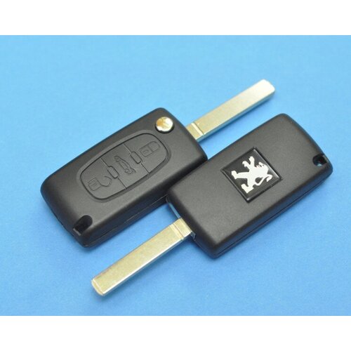 Корпус ключа зажигания для Пежо (Peugeot, лезвие VA 2, 3 кнопки, батарейка на плате)