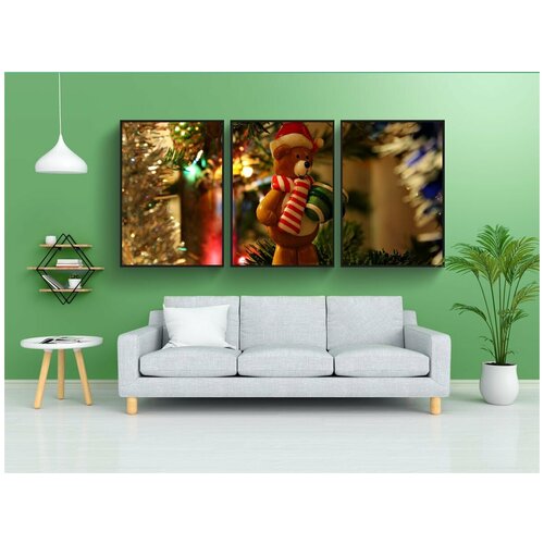 фото Набор модулных постеров для интерьера "новогодний фон, новогодние игрушки, елочные игрушки" 60x90 см. в тубусе, без рамки lotsprints