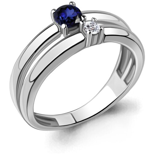 фото Кольцо aquamarine, серебро, 925 проба, фианит, сапфир синтетический, размер 19.5, серебряный