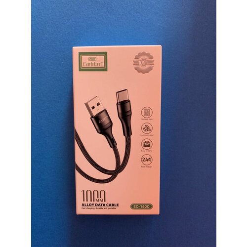 Кабель для зарядки USB - Type-C 1M, 2.4А, black/fabric кабель для зарядки usb type c 1m 2 4а black fabric