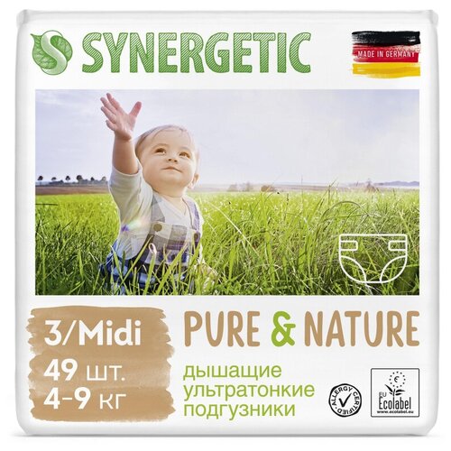 Подгузники Synergetic Pure&Natur дышащие ультратонкие, размер 3 MIDI, 49 шт.