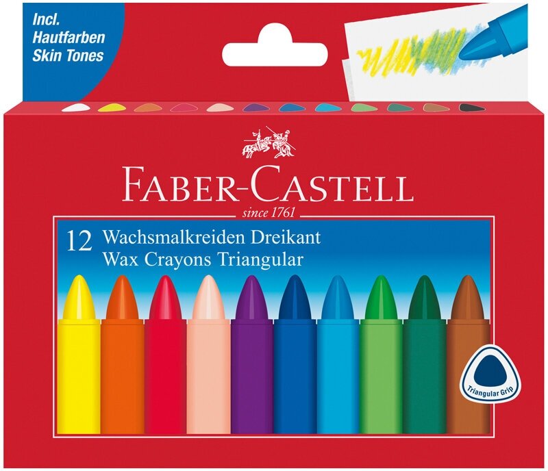 Мелки восковые Faber-Castell, 12цв, трехгранные, картон. упаковка