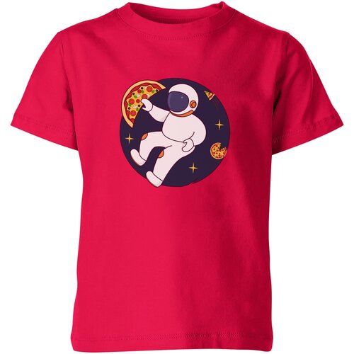 женская футболка космонавт в космосе ловит пиццу 2xl темно синий Футболка Us Basic, размер 4, розовый