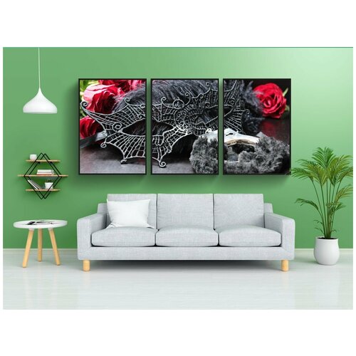 фото Модульный постер "маска, наручники, розы" 180x90 см. из 3х частей в тубусе, без рамки lotsprints