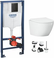 Готовое решение: инсталляция Grohe с кнопкой, безободковый подвесной унитаз Helmken 35103001, быстросъемное плавное сиденье, набор аксессуаров Am.Pm